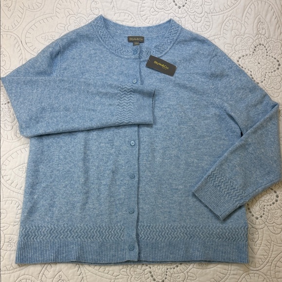 Style & Co. NWT Luxe Soft Light Blue Cardigan - Women’s Long Sleeve Sweater XL - Picture 3 of 10